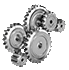 A cluster of gears on a white background, symbolizing the industry