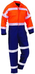 blue and orange reflective coverall