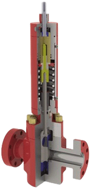 inside of a red hydraulic safety valve