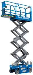 blue Scissor Lift lifted in the air