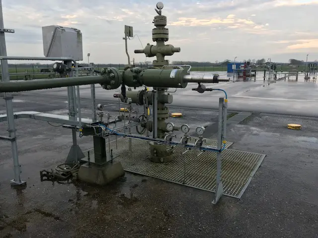 Onshore oil and gas well site with surface equipment in Netherlands