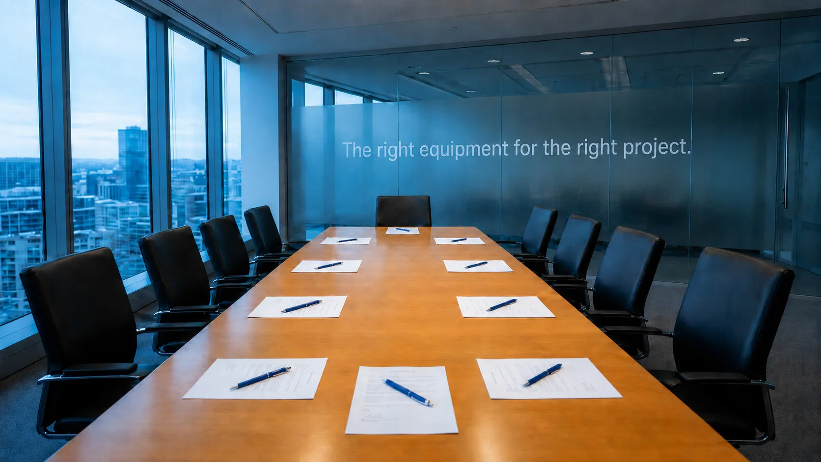 allycatter boardroom with 'The right equipment for the right project' displayed on the wall
