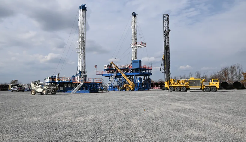 Onshore oil and gas drilling and well service equipment prepared for project operations.